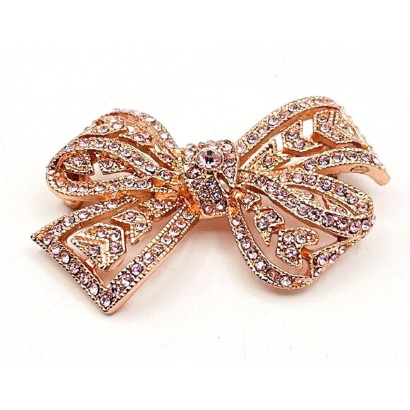 Kenneth Jay Lane Jewelry - Kenneth Jay Lane KJL Rose Gold Tone Pink Pave Rhinestone Bow Brooch 2"